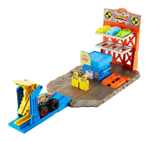 Pista Hot Wheels Monster Truck Estacion De Explosiones Color Naranja Y Azul