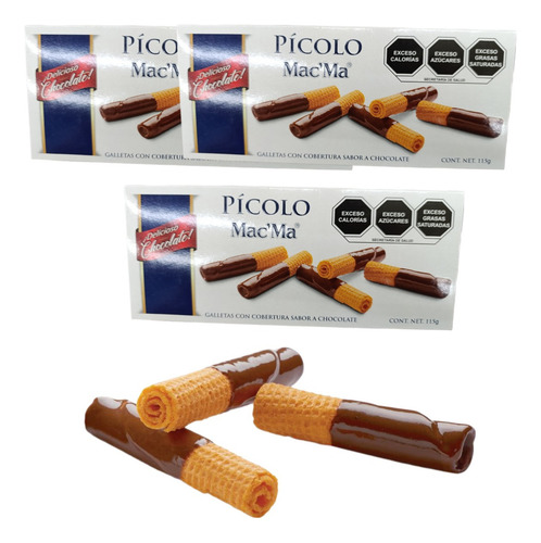 Pícolo Barquillo 12 De 115g C/u Cobertura Chocolate Mac Ma