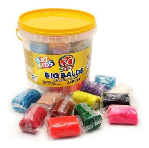 Imagem 3 de 4 de Big Balde Massinha Acrilex C/ 30 Massas Soft Sortidas 1,5kg