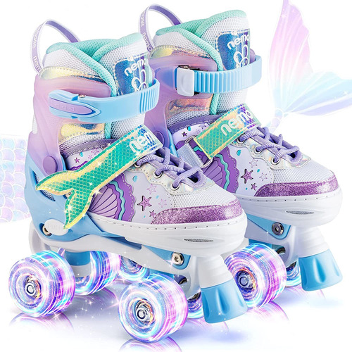 Patines De Ruedas Ajustables Con Luz  Violeta-azul Talla M