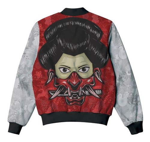 Imagem 2 de 2 de Jaqueta Bomber Ziper Oriental Japão Oni Demon Geisha Floral