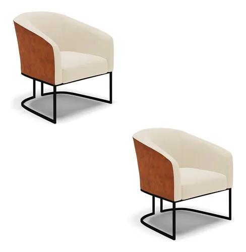 comprar 2 Poltronas Stella Corano Nozes C\u002Flinho Bege Base Metálica