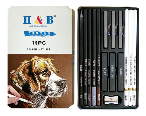 Hb 15pcs/set Art Supplies Kit De Dibujo Blanco Carbón Y