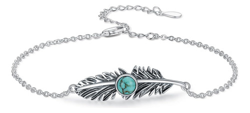 Bethza Pulsera De Plumas Turquesa Para Mujer De Plata De Ley