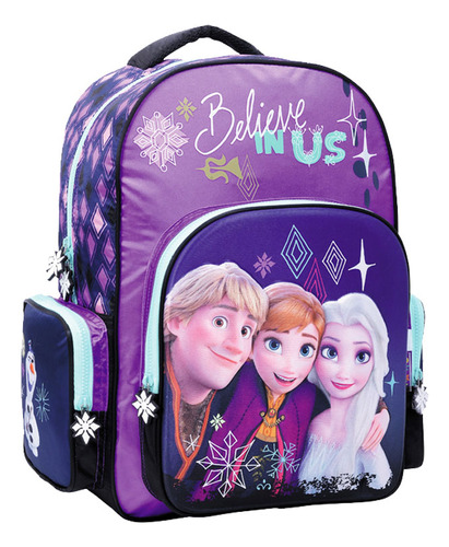 Mochila Frozen Espalda Believe 18 Wabro Color Violeta Diseño De La Tela Estampado