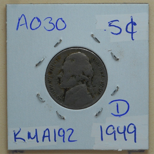 Moneda Usa 5 Centavos Jefferson Nickel 1949 Ceca D A030