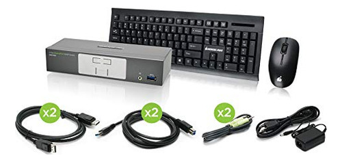 2-port Displayport Kvmp 4k Uhd Con Teclado Y Ratón