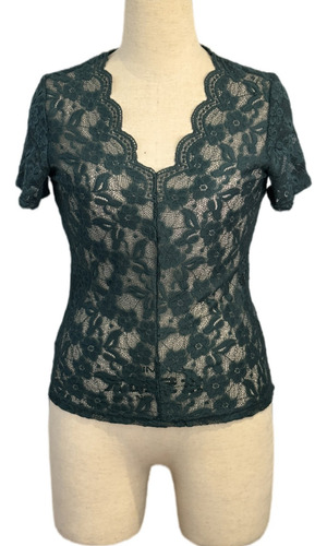 Top Casual De Manga Corta De Encaje Para Mujer Con Un Cuello