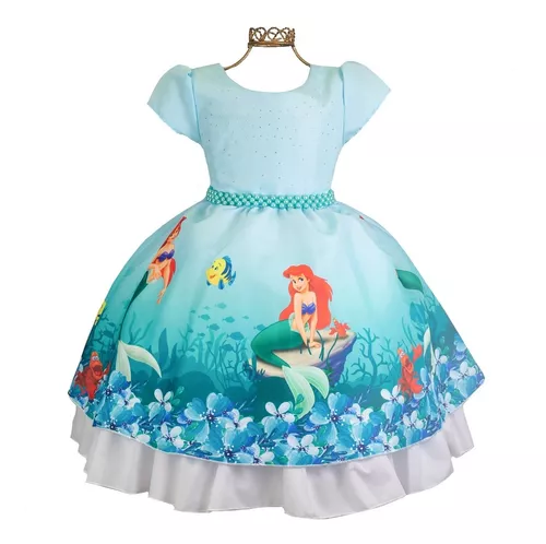 Vestido Infantil Festa Pequena Sereia Ariel Fantasia Luxo