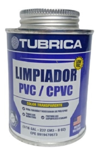 Limpiador Pvc Tubrica Color Transparente 1/16 Galón Tubrica