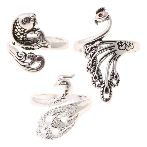 Anillos Ajustables Trenzados Con Forma De Pavo Real Con Form