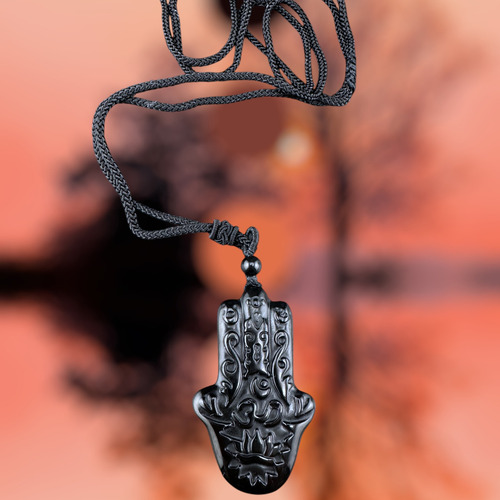 Collar Cuarzo Mano Obsidiana Negro - Poder Y Proteccion