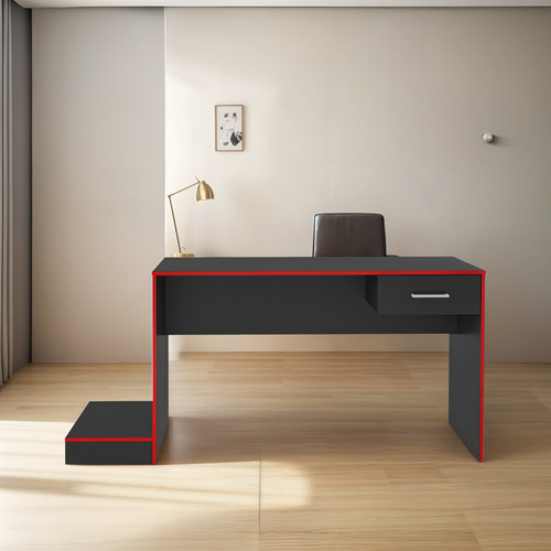 Escritorio Bertolini Gamer 4 Repisas - Negro Rojo