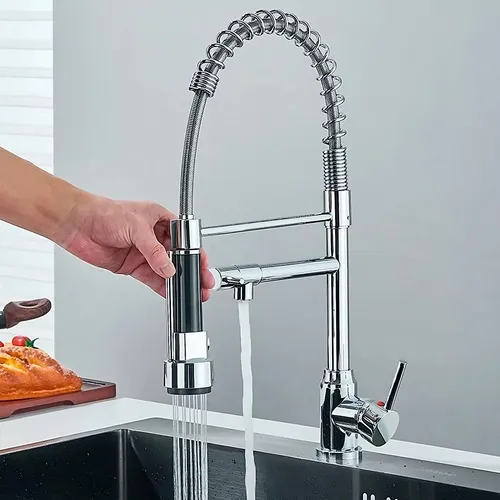 Torneira Para Cozinha De Mesa Gourmet Monocomando Quente Frio Bica Móvel 1/4 De Volta Extensível Retrátil Cromada Beltempo Elegance
