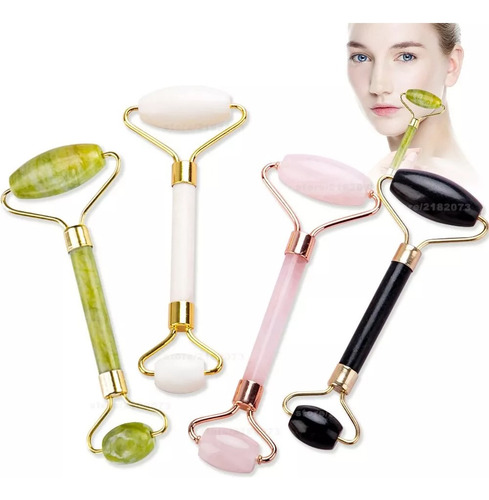 Rodillo Facial Masajeador De Jade + Piedra Gua Sha Antiedad Color Azul