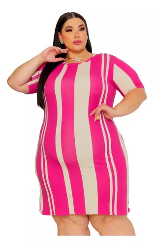 Vestido Verão Janeiro Rosa Listras Gg G1 Moda Curve Curvy