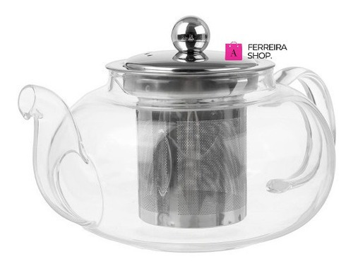 Chaleira Infusor Vidro Inox 1000ml 1 Litro Vai Ao Fogo Fogão Cor Prateado