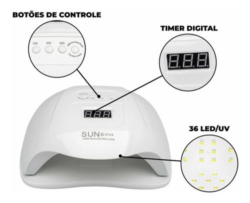 Cabine Sun 5 48w Branca Bivolt Uv/led Timer Digital