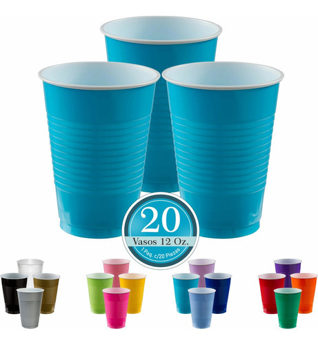 Vaso Desechable Amscan Paq. Con 20 Pzas. Color Azul Caribe