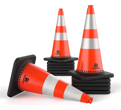 12 Cono Seguridad Vial Pvc 28 Base Pesada Negra Naranja
