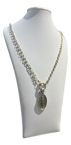 Medalla Plata Maciza Virgen Milagrosa 3 Cm Con Cadena