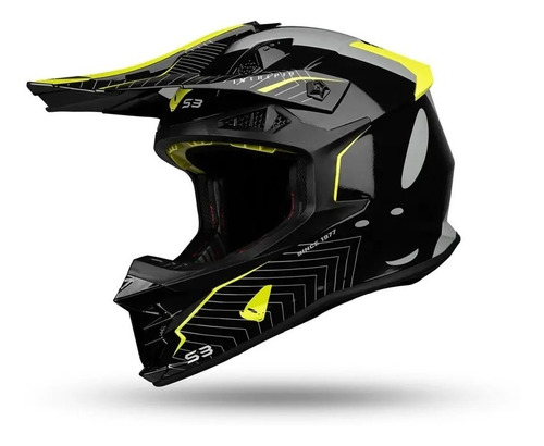 Casco Ufo Intrepid Negro Amarillo Neon Motocross Atv Mx Top