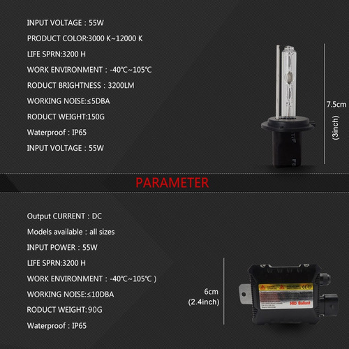 Kit 55w Hid H7 6000k Xenon Bombilla Luz Descarga Intensidad