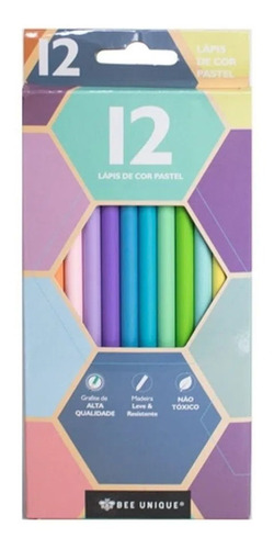 Estojo De Lápis De Cor Pastel Bee Unique 12 Cores