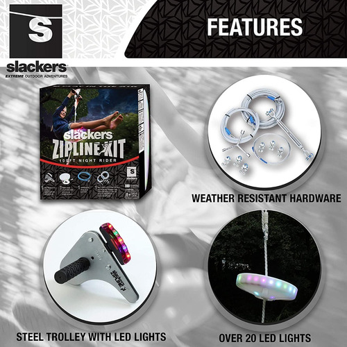 Imagen 2 de 8 de Tirolesa Slackers Zipline Night Riderz De 100ft Luminosa