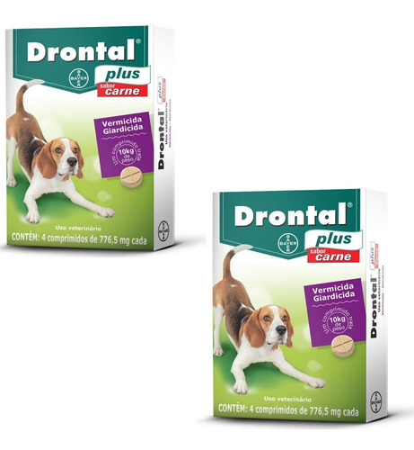 Kit C/ 2 Caixas Drontal Plus Carne Cães 10kg 4 Comp. Bayer