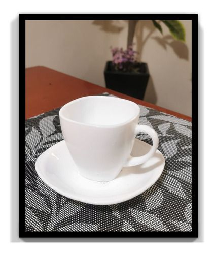 3 Jgos Taza Y Plato Expresso 80ml Té Cristal Templado Blanco