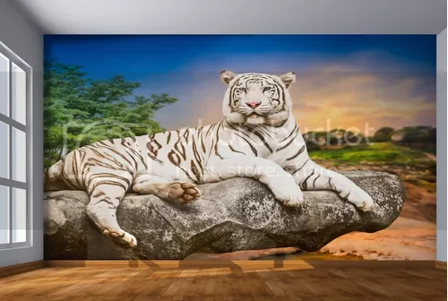 Papel De Parede Animais Tigre Paisagem 3D 7,50M² Anm238