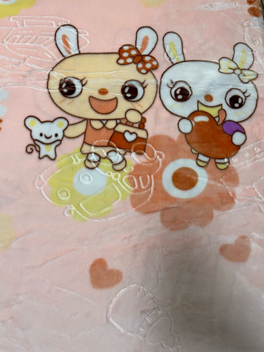 Cobertor Cunero Para Bebe 100x120cm Extra Suave Calientito Melón Conejitos Lisa