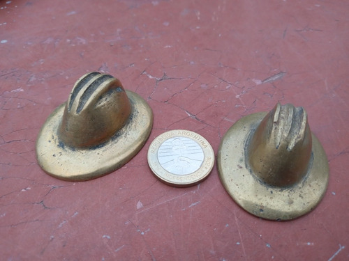 2 Cascos Miniatura Bomberos Voluntarios En Bronce