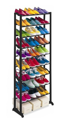 Rack Zapatera Práctico 10 Niveles 30 Pares Organizador Negro