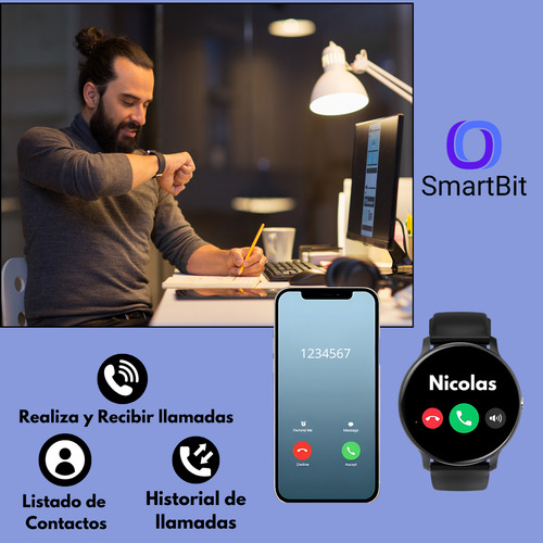 Reloj Smartwatch Hombre Smartbit S1 Pro Negro 1.39 Deportivo Redondo Compatible Con Android E Ios Llamadas Mensajes Elegante