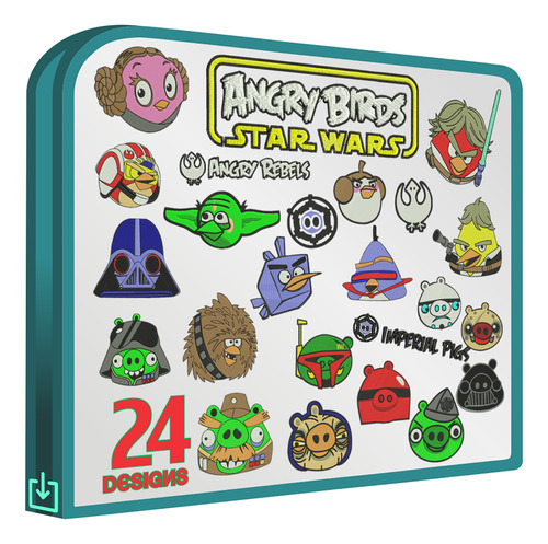 Angry Birds Star Wars Set 24 Diseños Bordadoras Bordar Ropa