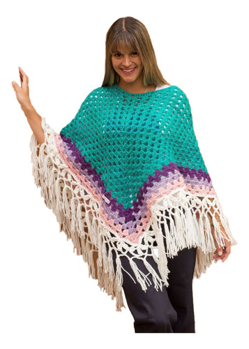 Poncho Manawee Mujer Boho Chic Tejido Crochet