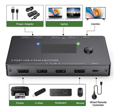 Conmutador Kvm Usb-c/hdmi(usb-c) 2 En 1 Salida 4k Usb Hdmi
