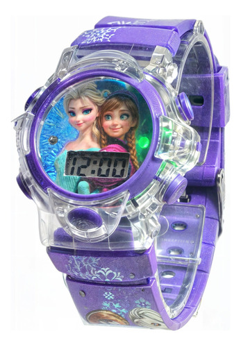 Relógio Infantil Menina Princesas Digital Led Com Luz E Som Correia Lilás - Roxo