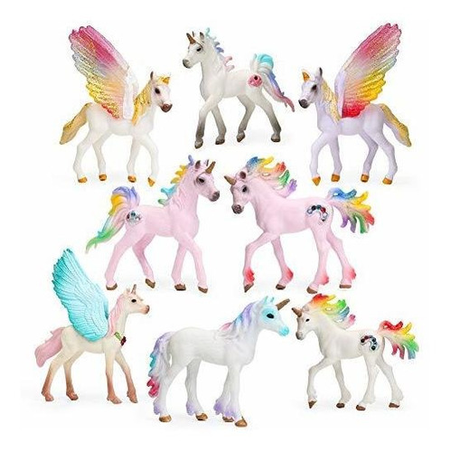 8pcs Unicornio Toy Figurine Set Unicorn Cake Toppers Pa...