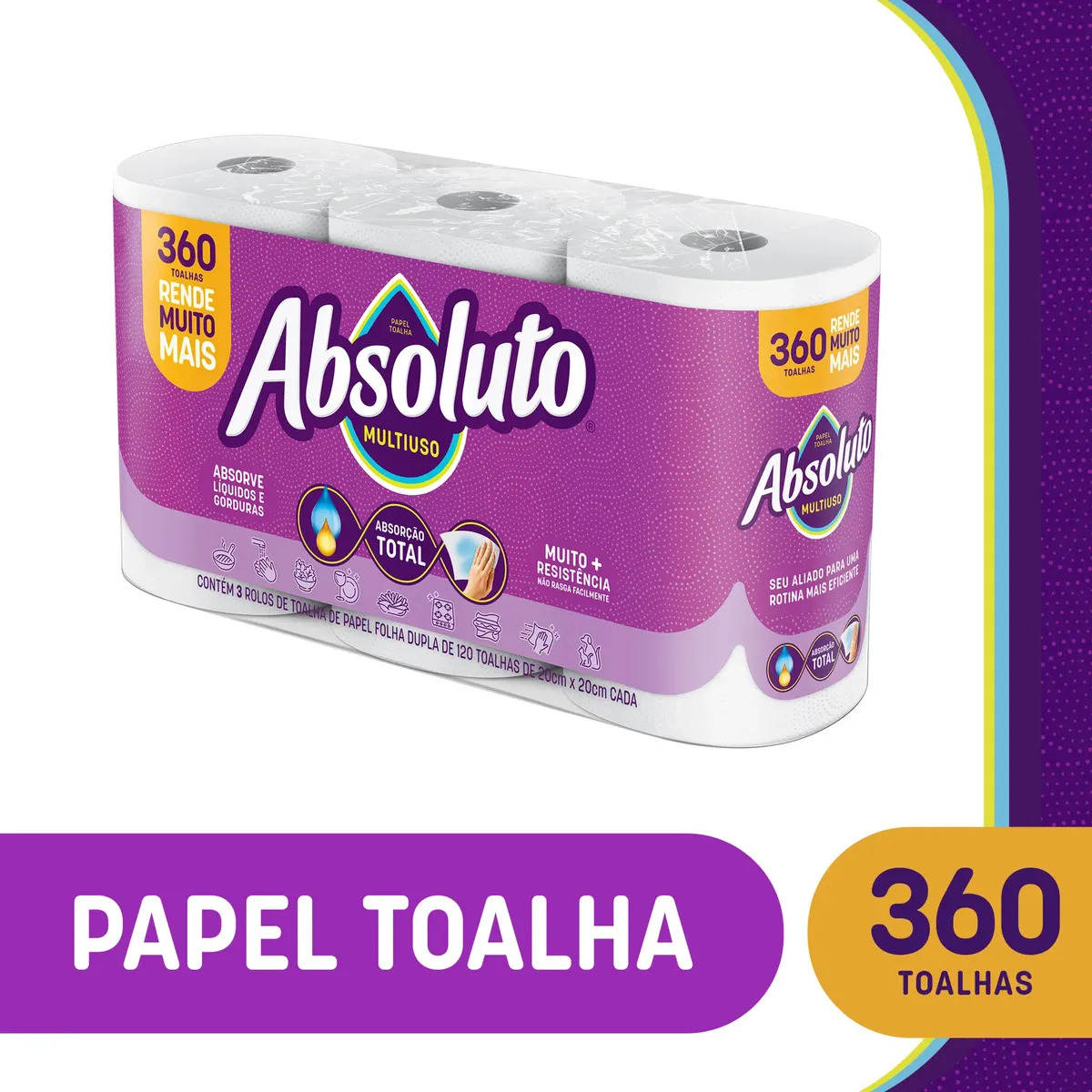 Papel Toalha Absoluto Multiuso 360 Folhas Com 3 Unidades 2