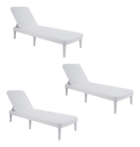 Set De 3 Camastros Plegables Tipo Rattan, Protección Uv Color Blanco