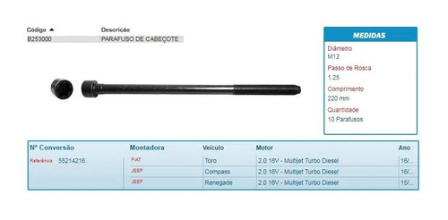 Imagem 2 de 3 de Parafuso Cabeçote Fiat Toro 2.0 16v Diesel 2016-2018 Multije