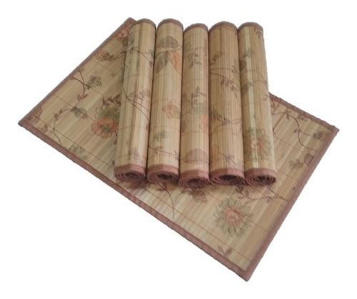 Kit C/6 Peças Jogo Americano Bambu Flores - Com Borda