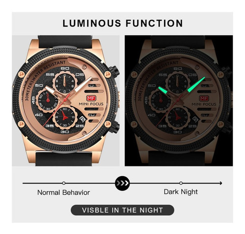 Relógios esportivos de quartzo Mini Focus Chronograph para homens, cor de fundo: rosa, preto