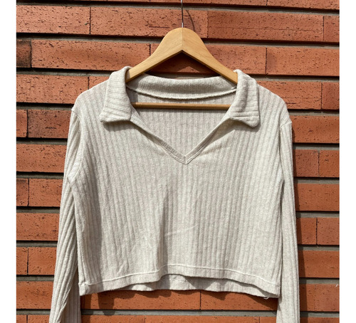 Top Remera Pupera Manga Larga Con Cuello Camisero Talle S