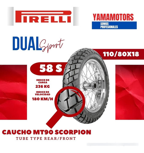 Caucho Moto Pirelli 110/80-18 Mt90 Rear/front Dual Sport 58s