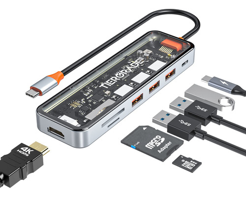 Tiergrade Hub Usb C, Adaptador Multipuerto Usb C 7 En 1 Con