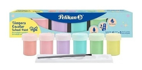 Tempera Pelikan Pastel Con Paleta + Pincel Caja *6 Und